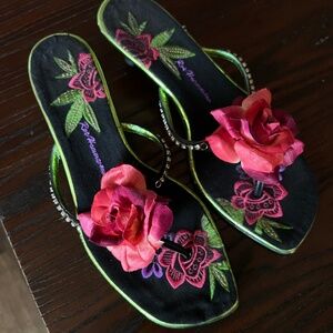 Rhinestones + Embroidery Floral Thong Hells